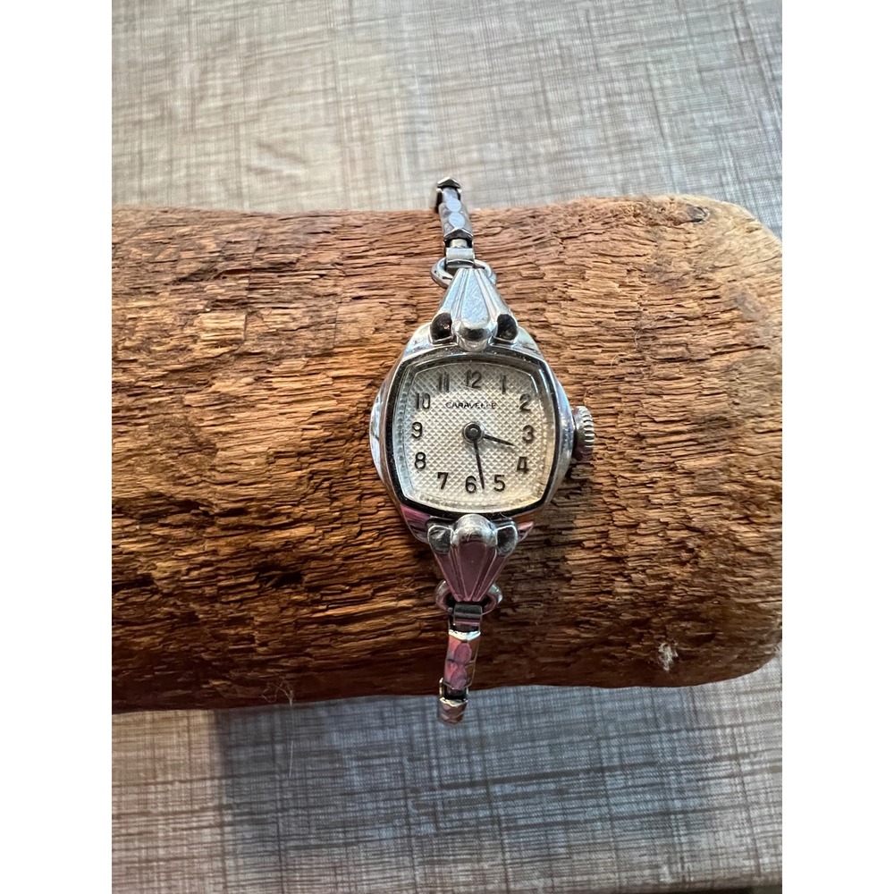 Vintage Caravelle Womens Cocktail Watch WORKING Silver Tone 1968 Art Deco Style